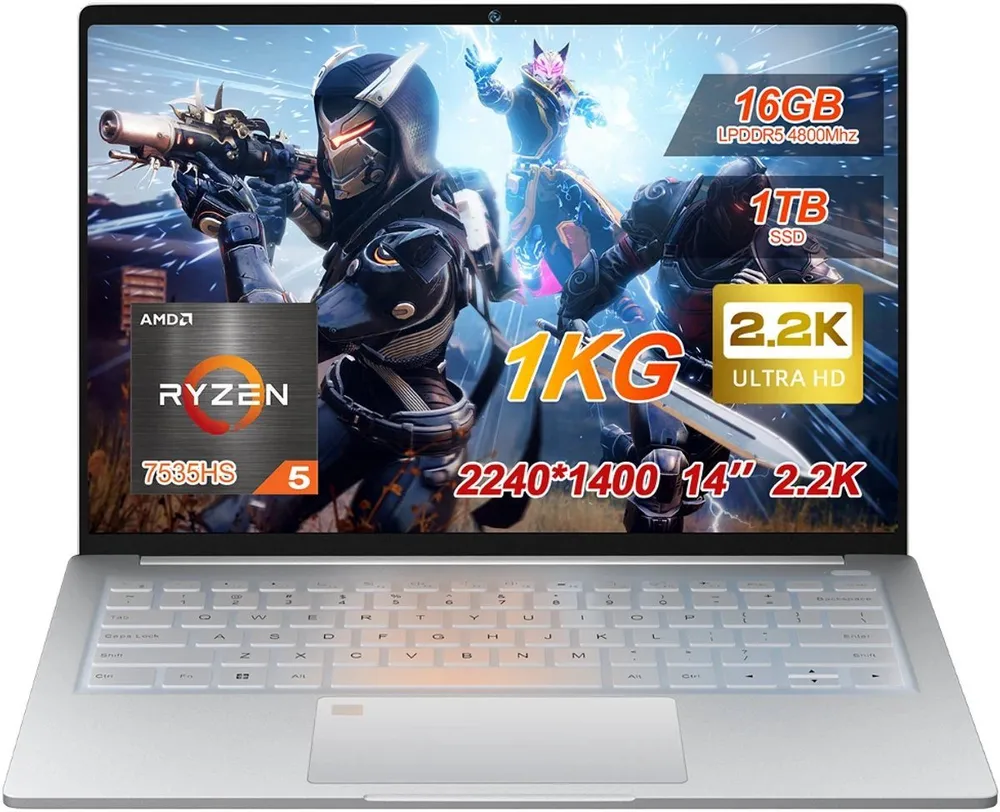 Rolipo Laptop 14 Zoll 16:10, AMD Ryzen 5 7535HS, 16GB LPDDR5 + 1TB NVMe SSD Business-Notebook (AMD AMD Ryzen 5 7535HS AMD Ryzen™ 5 7535HS, AMD Radeon Graphics, 16 GB, 1024 GB SSD)