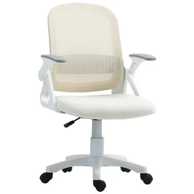 Silla De Oficina Ergonómica Reposabrazos Plegables Altura Regulable Blanco