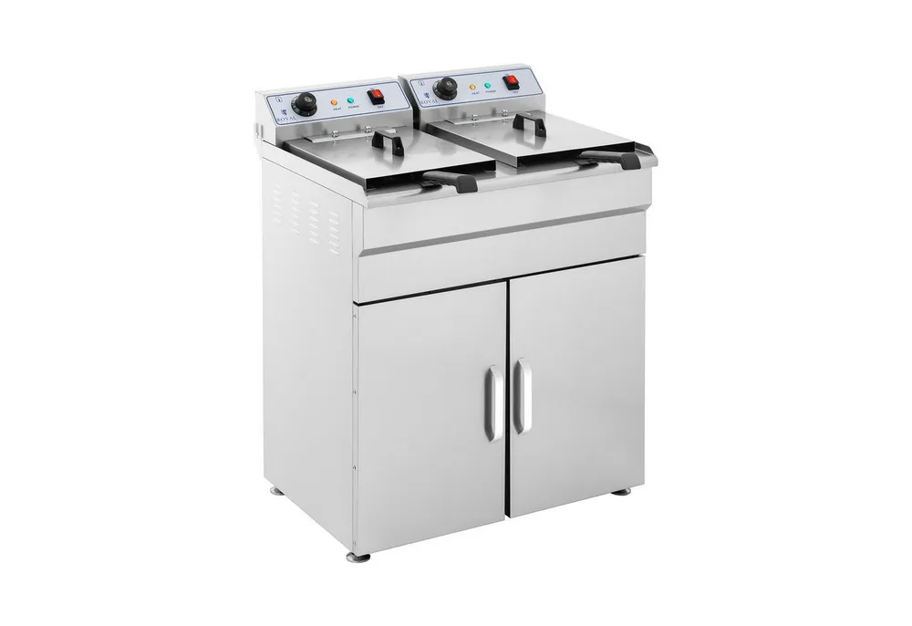 Royal Catering Fritteuse RCKF 16DSH, 12000 W, 2 x 16 L mit Unterschrank Doppel Kaltzone 400 V