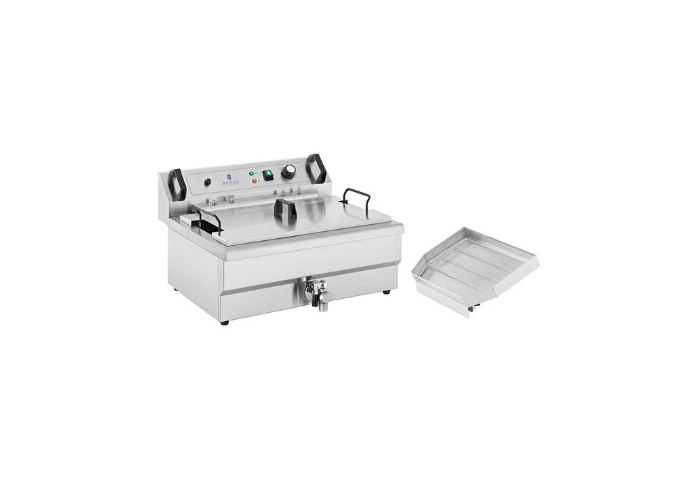 Royal Catering Fritteuse RCPBG 16H, 3000 W, Fettbackgerät 30 L Donut Berliner Backwaren Backgerät Edelstahl 3000 W