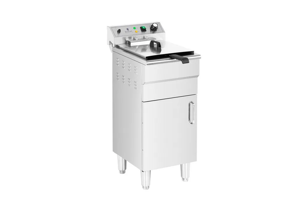 Royal Catering Fritteuse RCPKF 13DSH, 5000 W, 16 L Fritöse mit Unterschrank Ablasshahn 400V