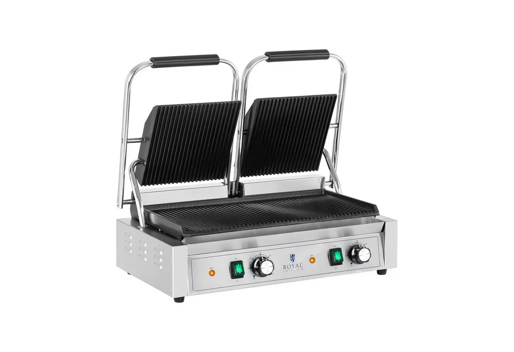 Royal Catering Kontaktgrill Doppel Tischgrill geriffelt Gastro 48x23cm Profi Elektro Grill Toaster, 3600 W