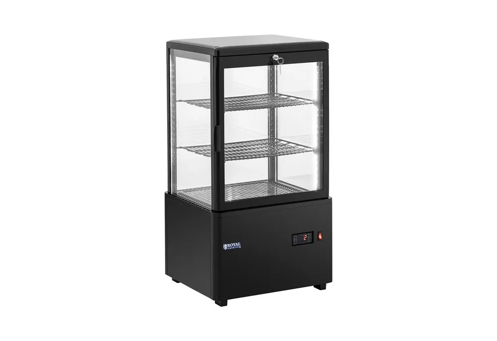 Royal Catering Kühlschrank RCCC-58-BT, 83 cm hoch, 44 cm breit, Kühlvitrine 58 L Kuchentheke 3 Ebenen Kühltheke abschließbar 0 - 12 °C