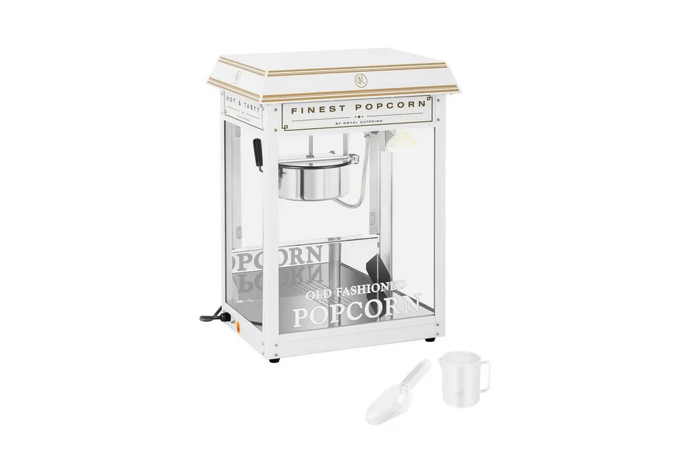 Royal Catering Popcornmaschine 5 kg/h Popcornmaker 1500 W weiß / golden Popcornautomat Beleuchtung