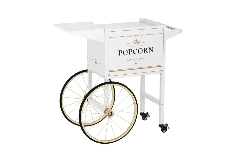 Royal Catering Popcornmaschine Popcornwagen Wagen für Popcornmaschine Popcorntrolley 2 Bremsen weiß &