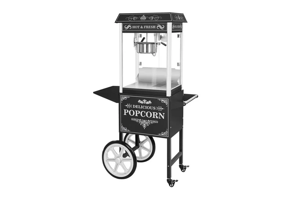 Royal Catering Popcornmaschine Popcornmaker mit Wagen 1500 W 5 kg/h schwarz Popcornautomat Teflon