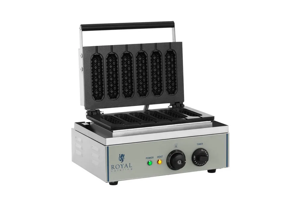 Royal Catering Waffeleisen Corn Dogs Maker Edelstahl Profi Waffeln Am Stiel Waffelsticks Gastro, 1500 W
