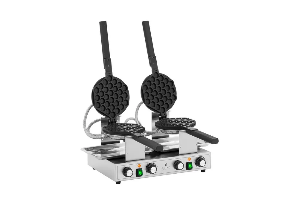 Royal Catering Waffeleisen Doppel Bubble Waffel 2 x 1400 W Timer 5 min Waffelmaschine rotierbar, 2800 W