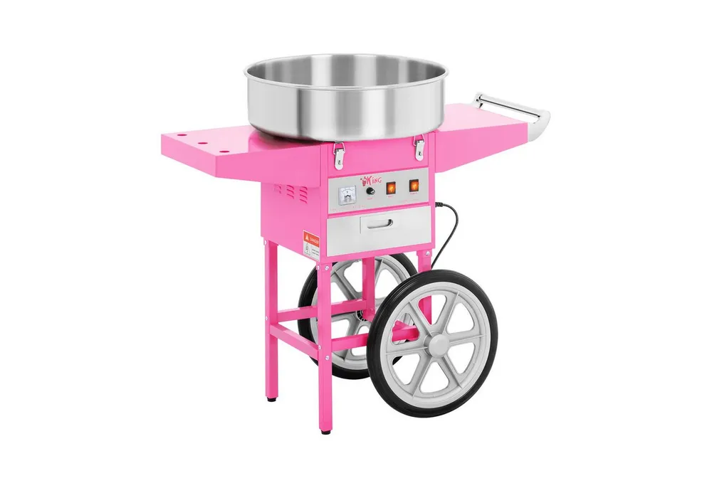 Royal Catering Zuckerwattemaschine Zuckerwattegerät mit Wagen Ø 52 cm Zuckerwatte Automat 1200 W pink