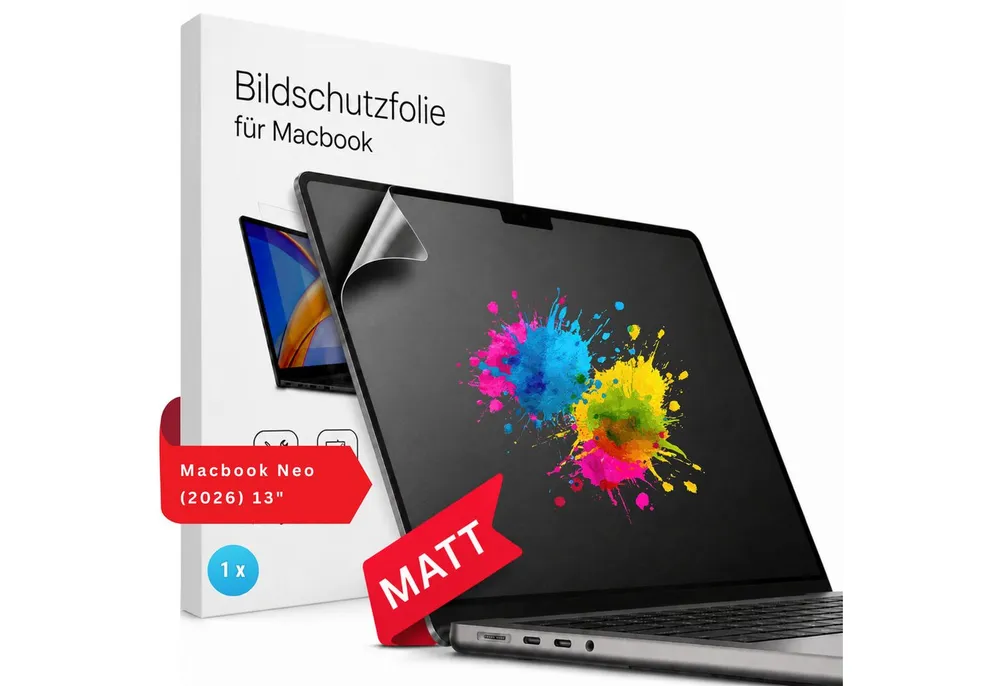 RUHE Displayschutzfolie Macbook Schutzfolie für MacBook Neo / Pro / Air (M1-M5, 2021-2026) PET für MacBook Neo 13", PET, 1 Stück, Matte Displayschutz-Folie, Anti Fingerabdruck, Entspiegelt, Kratzfest