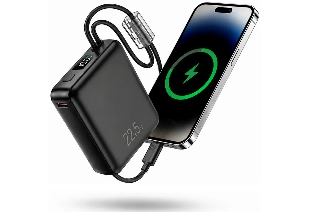 RUHE Powerbank mit Kabel Schnelles Aufladen Tragbares Ladegerät Powerbank Externer Akku 22,5W 10000 mAh (12 V, 1 St), Klein Aber Stark für iPhone 17 16 15 14 13 12 11 Samsung Xiaomi iPad