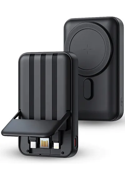 RUHE Wireless Powerbank Magnetisch Magsafe Kompatibel Extern Kabellose Powerbank Magnetische Powerbank Externe PB mit integriertem Kabel 10000 mAh (12 V, 1 St), mit Kabel für iPhone 17 Pro Max/17 Pro/16/15 Pro Max/Pro/14/13/12