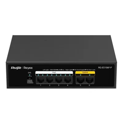 Switch Ruijie RG-ES106F-P 6x RJ45 10/100Mbps 4x PoE+ 2x Uplink Metallgehäuse