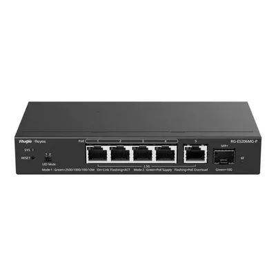 Switch Ruijie Reyee Layer 2 Cloud Managed 5x MultiGigabit PoE 1x SFP+ 10Gbps Schwarz
