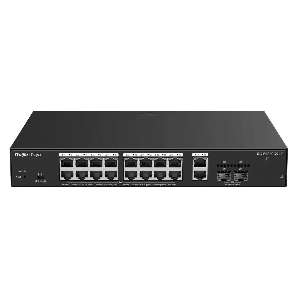 Switch Ruijie RG-ES220GS-LP 18 Ports Gigabit PoE+ Rackmontage Managed