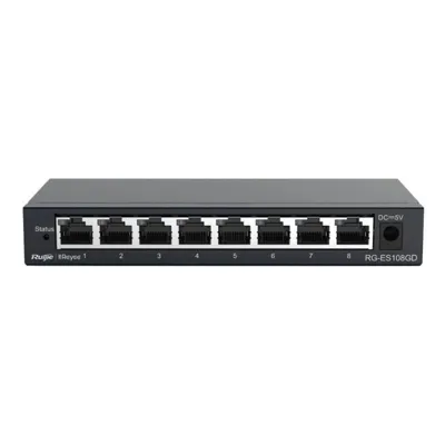 Ruijie RG-ES108GD Unmanaged Switch, 8 Gigabit-Ports, Metallgehäuse, Plug and Play, geräuschlos