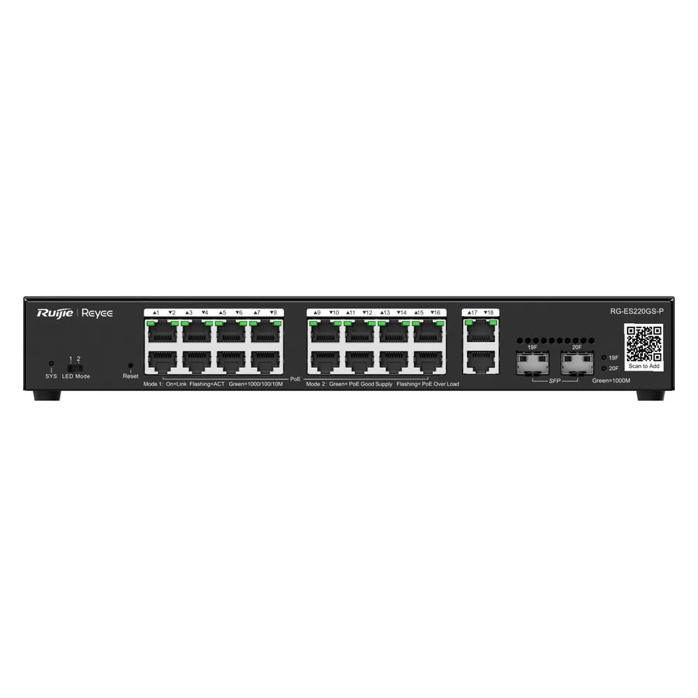 Netzwerk Switch Ruijie RG-ES220GS-P 18x Gigabit PoE 2x SFP Managed L2 Metallgehäuse