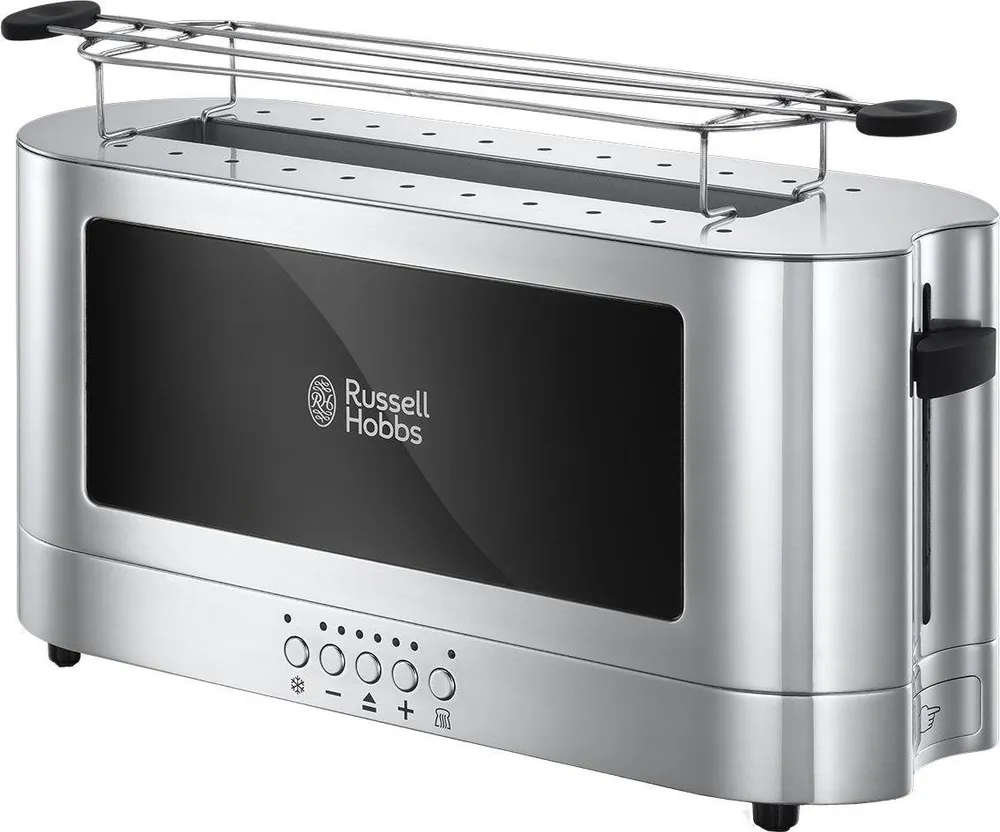 RUSSELL HOBBS Toaster Elegance 23380-56, 1 langer Schlitz, 1420 W, Glas/Edelstahl, inkl Brötchenaufsatz, 6 Bräunungsstufen
