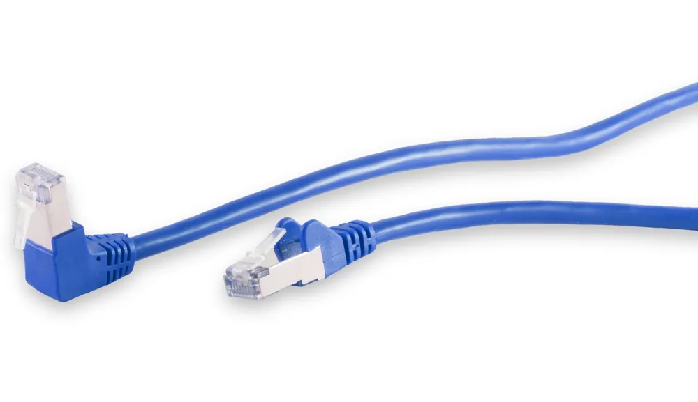 CAT.6 Patchkabel, S/FTP, 90°-gerade, 1,0 m, blau