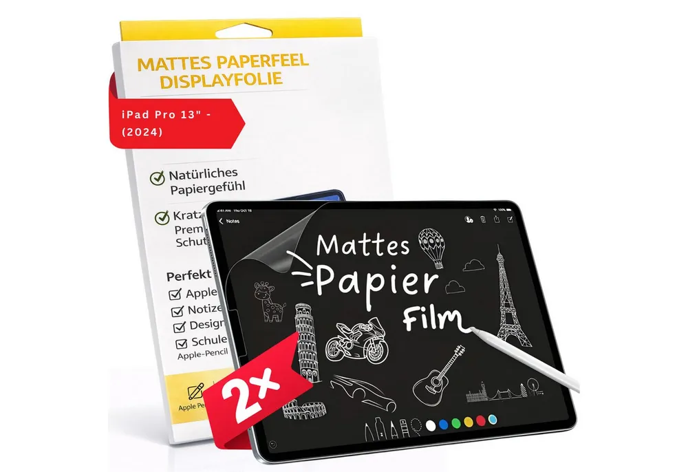 S&T Design Displayschutzfolie 2x Schutzfolie Matt für iPad Paper Like Papier-Schutzfolien für iPad Pro 13″ – (2024), Für iPad, Air, Pro, 2 Stück, Paper-Feel Blendfrei Kratzfest Screen Protector Fingerabdruck Zeichnen