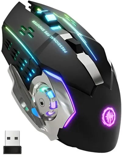 S&T Design Gaming Maus Kabellos RGB Wireless USB Gaming-Maus (Funk, 2400 dpi, Plug & Play 7 Tasten Extrem Leise Schwarz Weiss)