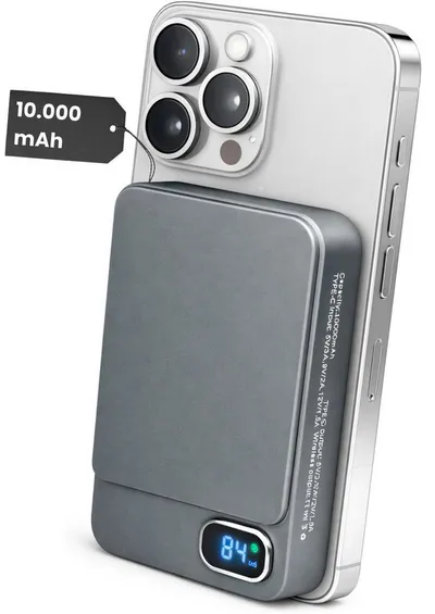 S&T Design Magnetisch Powerbank Magsafe kompatibel Kabellos Display Powerbank Magnetische Powerbank 20W 10000 mAh (5 V), PB Externer Akku Wireless LED Statusanzeige Schnellladefunktion