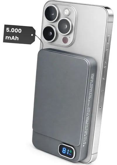S&T Design Magnetisch Powerbank Magsafe kompatibel Kabellos Display Powerbank Magnetische Powerbank 20W 10000 mAh (5 V), PB Externer Akku Wireless LED Statusanzeige Schnellladefunktion