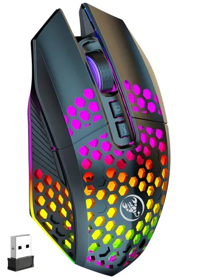 S&T Design RGB Gaming Maus Kabellos Wireless Leise Weiß Schwarz USB Gaming-Maus (Funk, 7 Tasten / Zurück zum Desktop / DPI Einstellbar / PC Laptop)