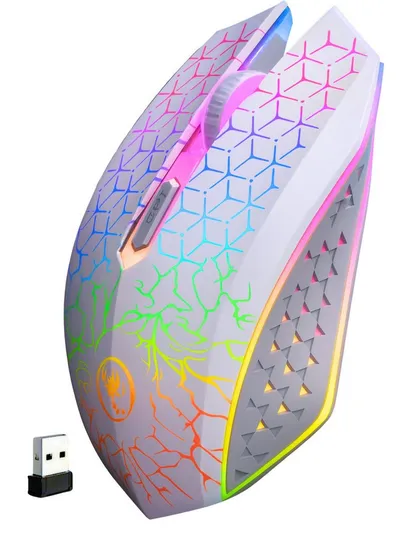 S&T Design RGB Gaming Maus Kabellos Wireless Leise Funk Bluetooth Maus (Funk, Bluetooth, kabelgebunden, 1600 dpi, USB-C Aufladbar Ergonomische Optische Maus für PC/Macbook/Laptop)