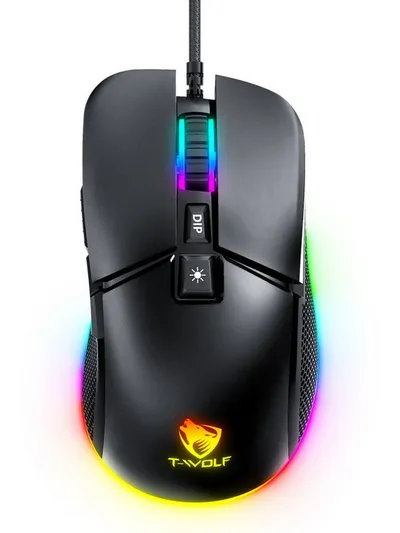 S&T Design RGB Gaming Maus Schwarz Kabelgebunden Leicht 13 RGB Lichtmodi Gaming-Maus (kabelgebunden, 7200 dpi, Ergonomisch, optische Maus, USB Plug & Play, Windows 11 & MacOS)