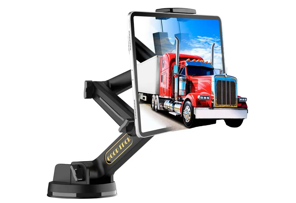 S&T Design Tablet-Halterung Tablet Handy Halterung Wohnmobil 360° KFZ Auto Armaturenbrett Scheibe, (bis 13 Zoll, Langer Arm & Hitzebeständig, Tablet & iPad Halterung, KFZ, LKW, Wohnmobil, Traktor & Baustellenfahrzeuge für Handy & Tablets)