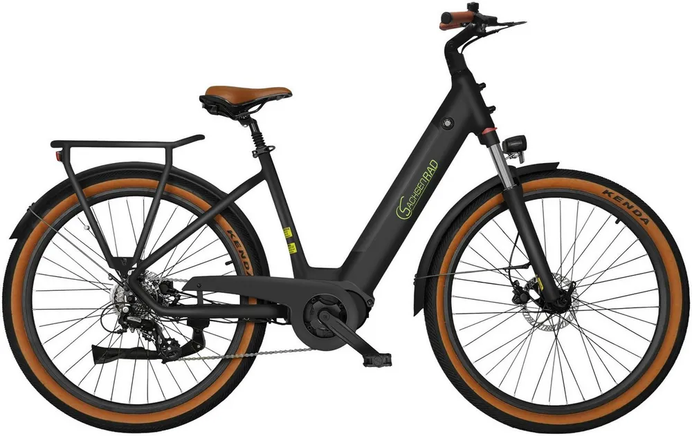 SachsenRAD E-Bike Cityrad C5 mit Diebstahlsicherung, 7 Gang Shimano 7SP TOURNEY TY300 Schaltwerk, Kettenschaltung, Mittelmotor, 470 Wh, (Tiefeinsteiger), TFT Farb-LCD-Display, Fahrmodus Pedelec, LED-Frontlicht, Alarmanlage