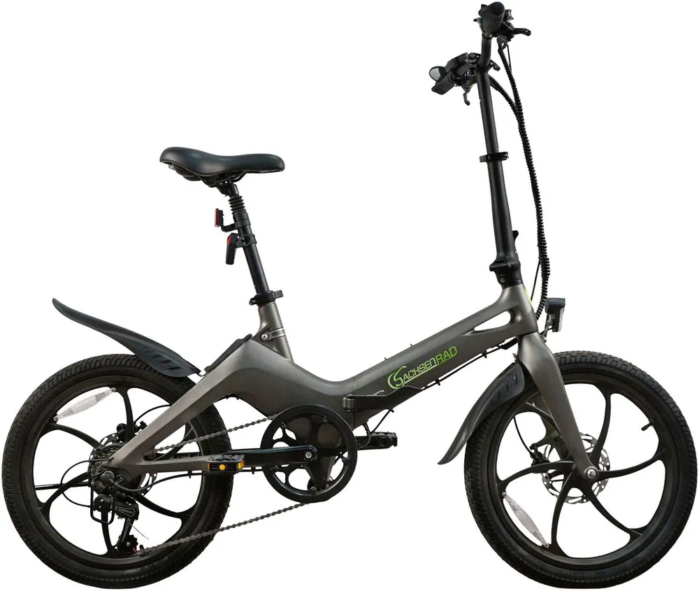 SachsenRAD E-Bike Faltrad F11 Pro MagPuma mit Transporttasche, 6 Gang Shimano, Kettenschaltung, Heckmotor, 360 Wh, mit Transporttasche, Rückspiegel, gefederte Sattelstütze