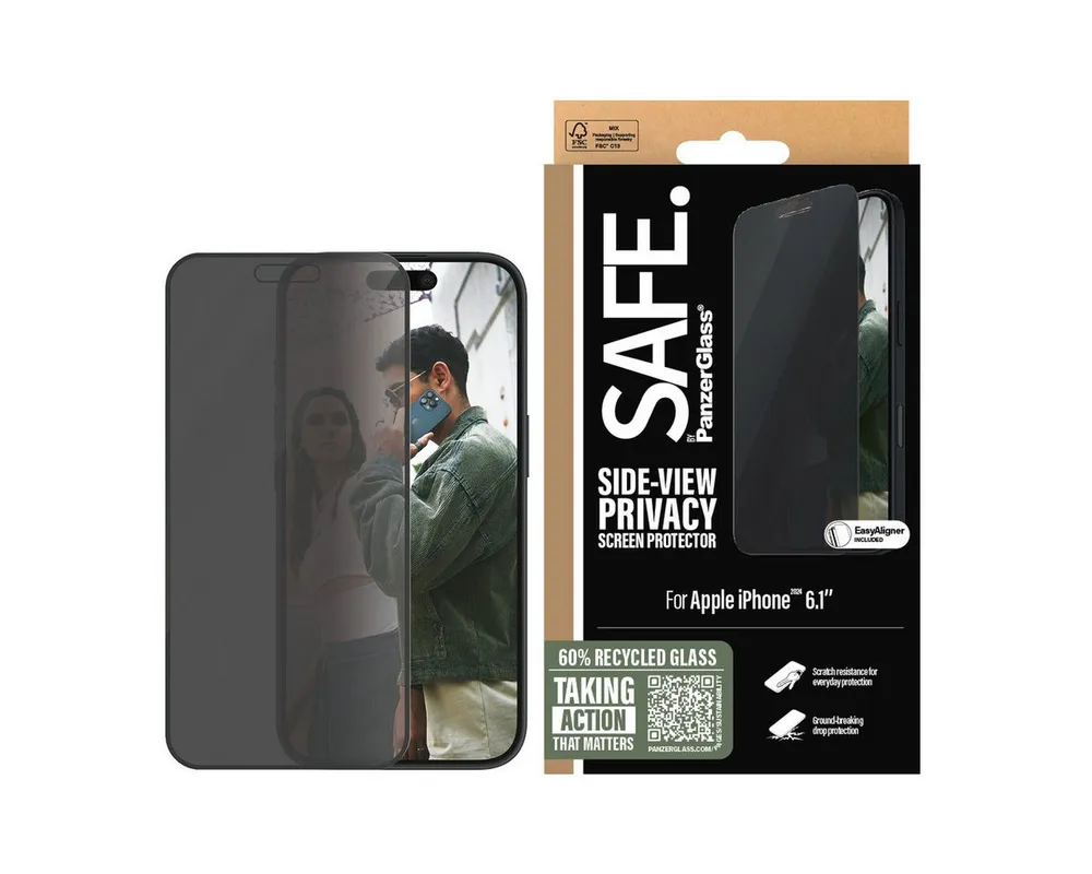 SAFE by PanzerGlass Displayschutzglas Side-View Privacy Screen Protection für Apple iPhone 15, Apple iPhone 16, 1 Stück, Displayschutzfolie, Schutzfolie, Bildschirmschutz, kratz- & stoßfest