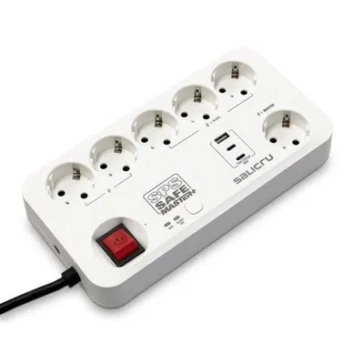 Steckdosenleiste Salicru SPS SAFE MASTER+ 6 Steckplätze Schutz USB-A USB-C Schalter Weiß