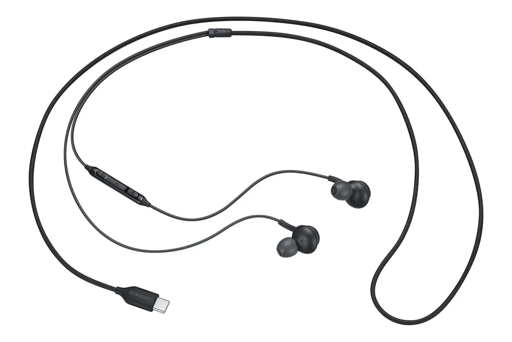 Auriculares Samsung con cable USB negros intraaurales con micrófono en línea y control integrado