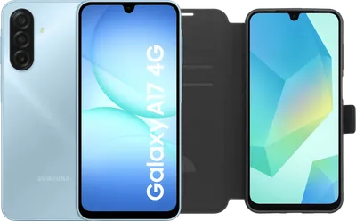 Samsung Galaxy A17 128GB Blau 4G + BlueBuilt Book Case Schwarz