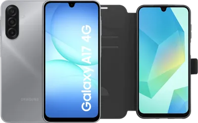 Samsung Galaxy A17 128GB Grau 4G + BlueBuilt Book Case Schwarz