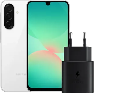 Samsung Galaxy A26 128GB Weiß 5G + Samsung Ladegerät 25 Watt Schwarz