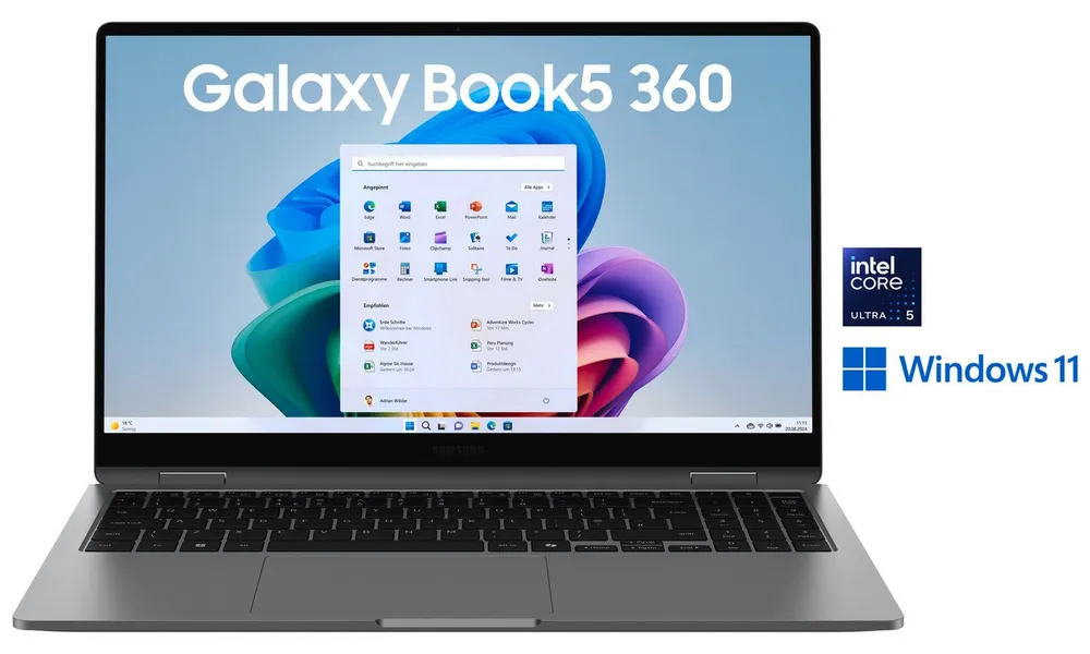 Samsung Galaxy Book5 360 (NP750QHA-KA6DE) Convertible Notebook (39,6 cm/15,6 Zoll, Intel Ultra 5 226V, ARC, 16 GB, 512 GB SSD)