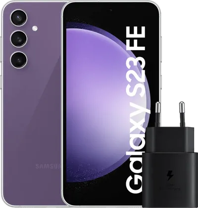 Samsung Galaxy S23 FE 128GB Lila 5G + Samsung Ladegerät 25 Watt Schwarz