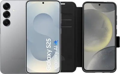 Samsung Galaxy S25 128GB Silber 5G + BlueBuilt Book Case Schwarz