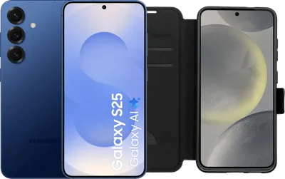 Samsung Galaxy S25 256GB Dunkelblau 5G + BlueBuilt Book Case Schwarz