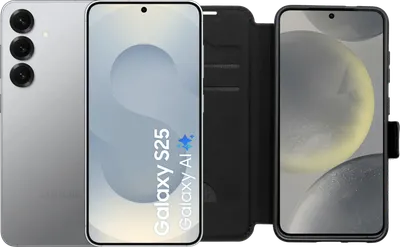 Samsung Galaxy S25 256GB Silber 5G + BlueBuilt Book Case Schwarz