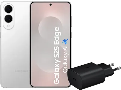 Samsung Galaxy S25 Edge 256GB Silber 5G + Samsung Ladegerät 25 Watt Schwarz