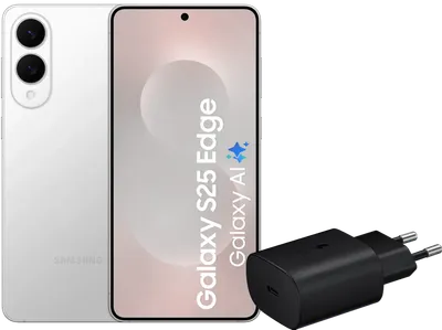 Samsung Galaxy S25 Edge 512GB Silber 5G + Samsung Ladegerät 25 Watt Schwarz