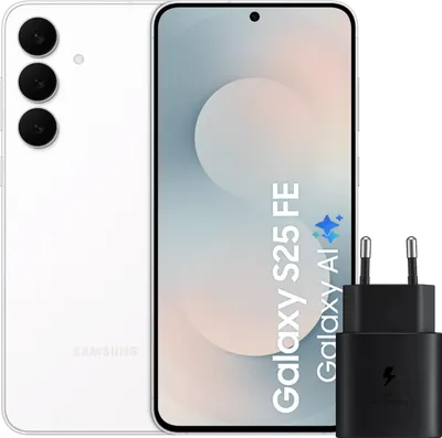 Samsung Galaxy S25 FE 128GB Weiß 5G + Samsung Ladegerät 25 Watt Schwarz