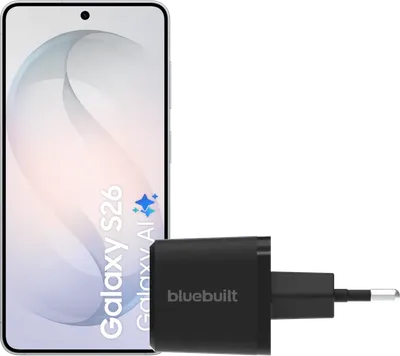 Samsung Galaxy S26 512GB Weiß 5G + BlueBuilt Ladegerät 45 Watt Schwarz
