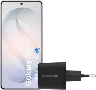 Samsung Galaxy S26 Plus 256GB Weiß 5G + BlueBuilt Ladegerät 45 Watt Schwarz