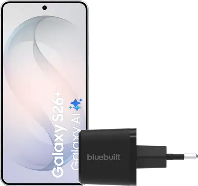 Samsung Galaxy S26 Plus 512GB Weiß 5G + BlueBuilt Ladegerät 45 Watt Schwarz
